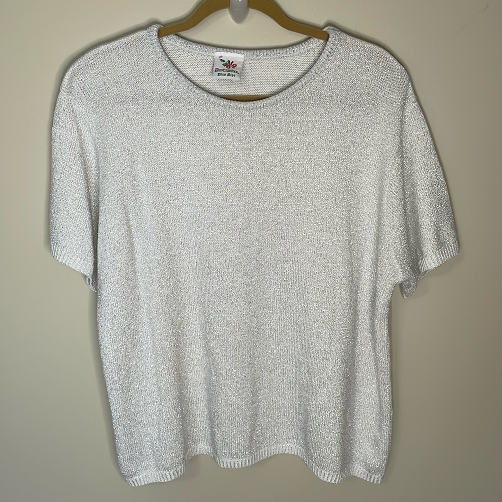 Vintage NUTCRACKER PLUS Women’s XL‎ White Metallic Short Sleeve Sweater Occasion